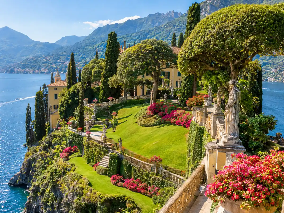 Terraced garden and candelabra-pruned plane trees on the Lavedo peninsula